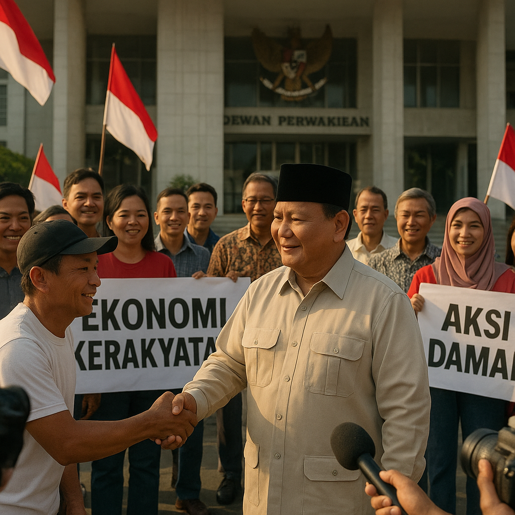Presiden Prabowo Sapa Massa Aksi Damai Dukung Ekonomi Kerakyatan di DPR