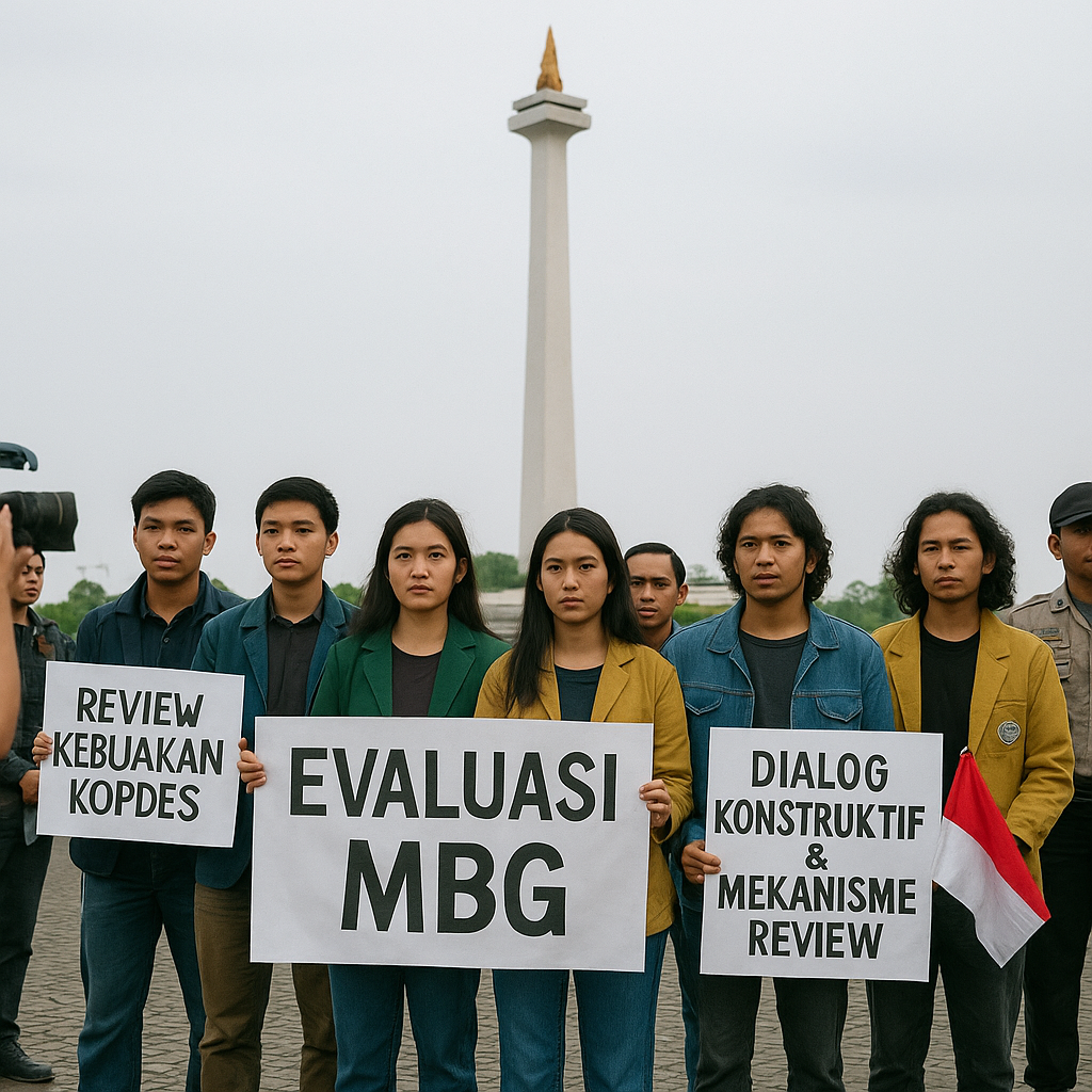 Mahasiswa Gelar Aksi di Monas, Minta Evaluasi Kebijakan MBG dan Kopdes