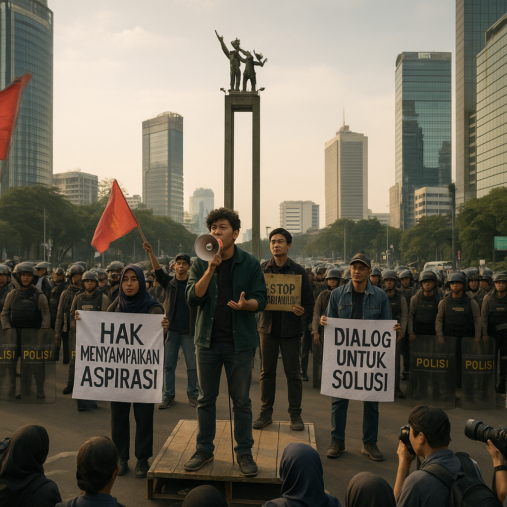 Diadang ke Bundaran HI, Massa Mahasiswa Gelar Orasi di Tengah Kepungan Barikade Polisi