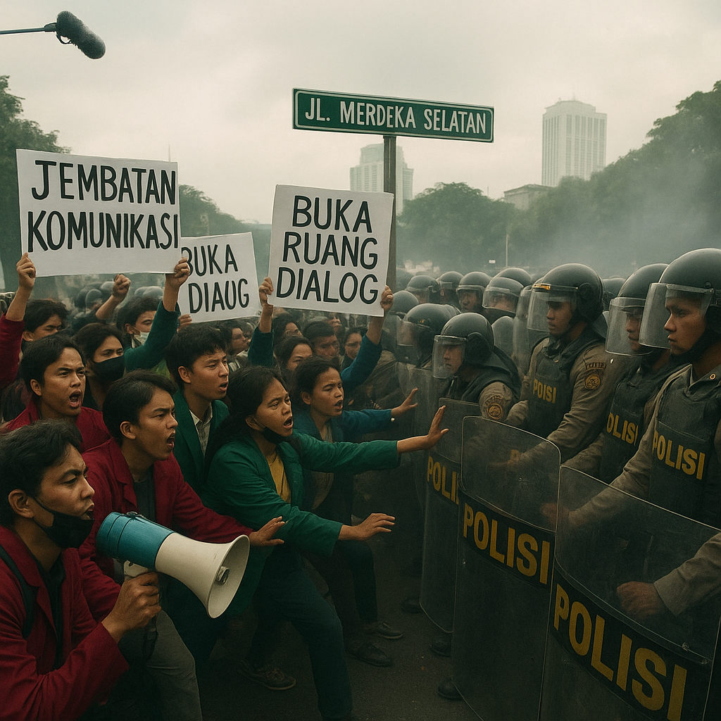 Demo Mahasiswa di Jalan Merdeka Selatan Ricuh, Massa Coba Terobos Barikade Polisi