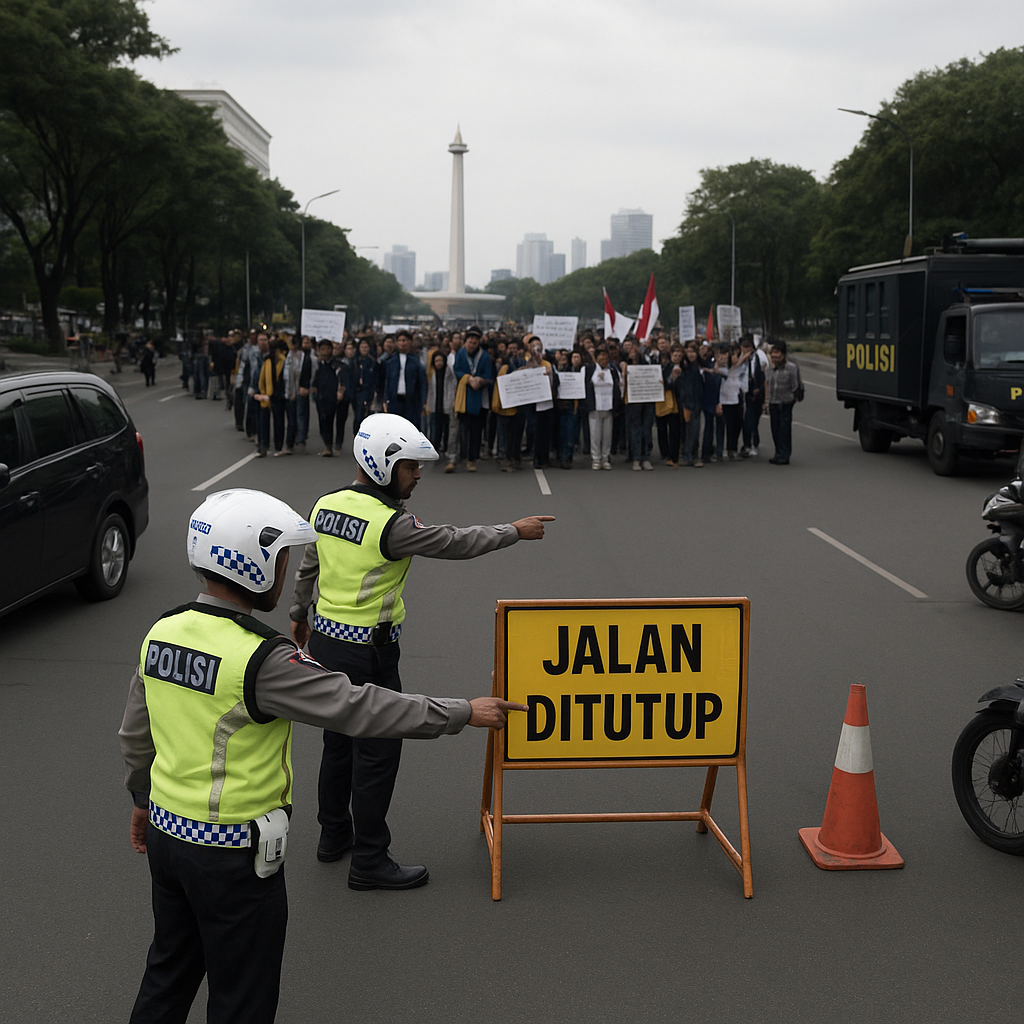 Jalan Medan Merdeka Selatan Ditutup Imbas Demo, Polsi Lakukan Pengalihan Arus